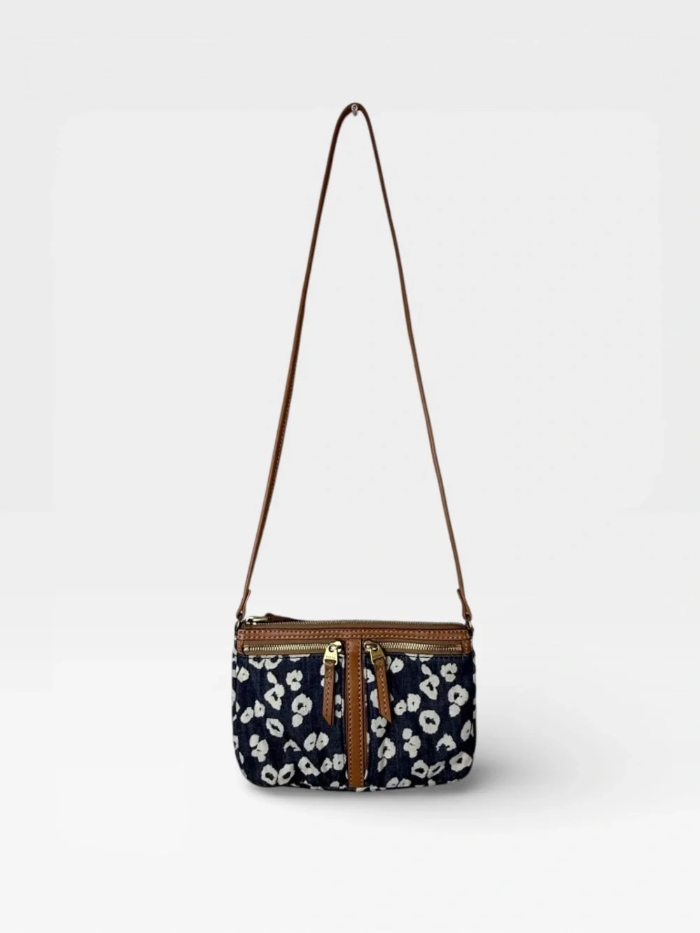 Fossil Erin Small Top Zip Crossbody Purse Bag Animal Print